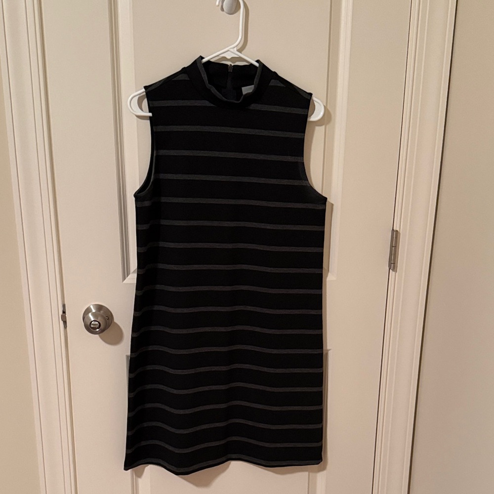 Kenar Black Dress with Gray Stripes